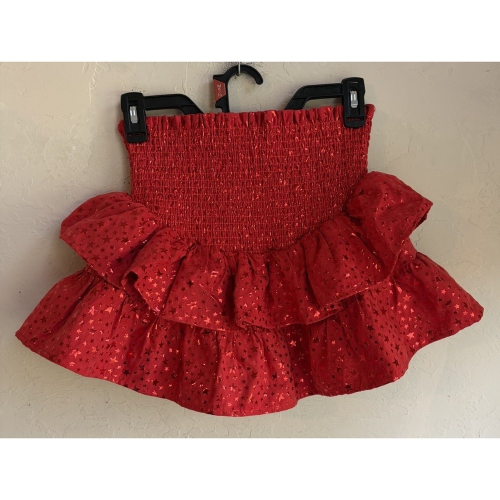 Queen Of Sparkles Red Star Smocked Skort XS Tiered Ruffle Micro Mini Coquette